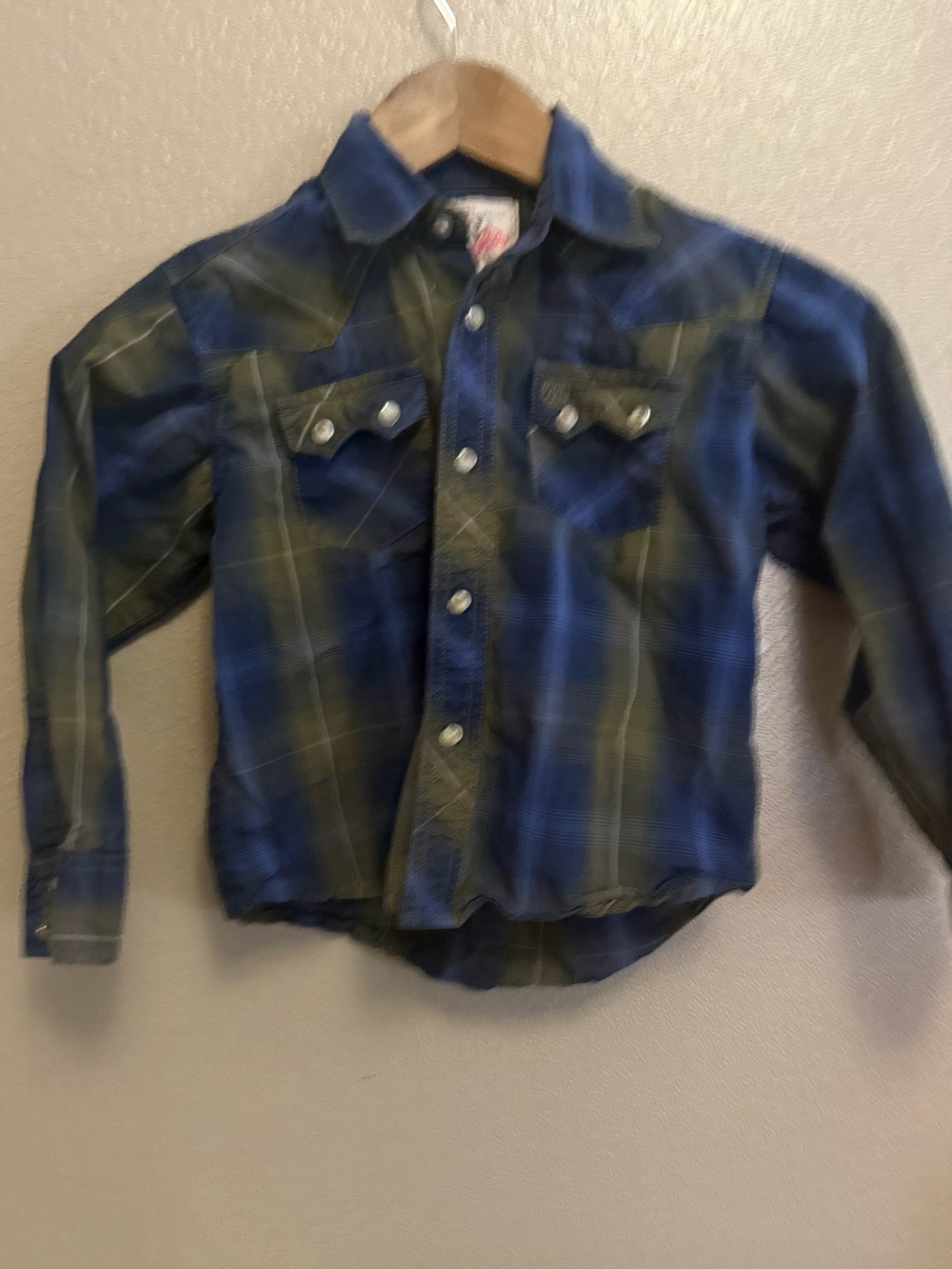 Wrangler Blue and Green Plaid Button-Down Shirt for Kids